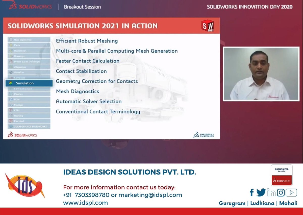 PunikaBamba's tweet photo. Get Insights on SOLIDWORKS #SIMULATION and solutions by Mr. Fakkirappa Hottinavar

#Idspl #IdsplTeam #SOLIDWORKSIndia #3DsIndia #SWX2021Launch #InnovationDay #VirtualEvent #SOLIDWORKS2021 #ValueAddedReseller #CAD #3DExperienceWorks #SOLIDWORKS #Design #Product https://t.co/XSRwUuoKzw