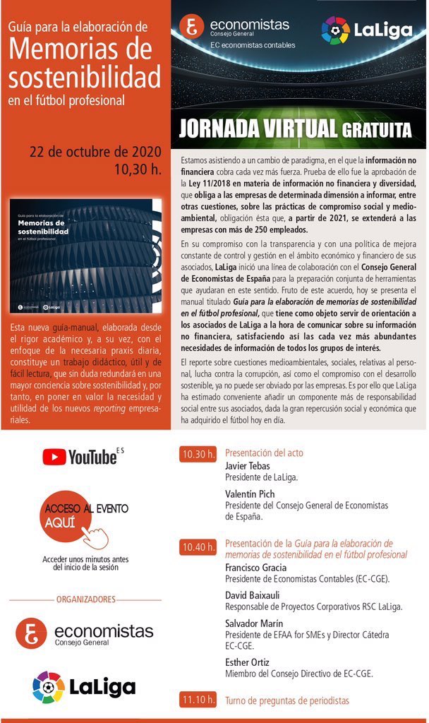 EContables's tweet image. ⚽️ Comenzamos a las 10:30 h. 
#ActoEContablesLaLiga 

Síguelo #live 👉 bit.ly/344DyOu