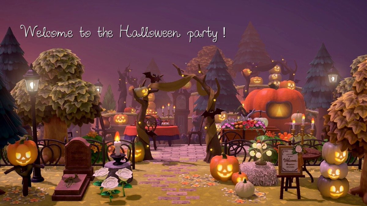 りえこ コスモス島 リル 噴水広場などがあった場所を取り壊して ハロウィンパーティー会場を作りました ハロウィン家具の灯りが夜になると綺麗 当日にこの場所で 仮装した住民たちと写真撮れるといいな