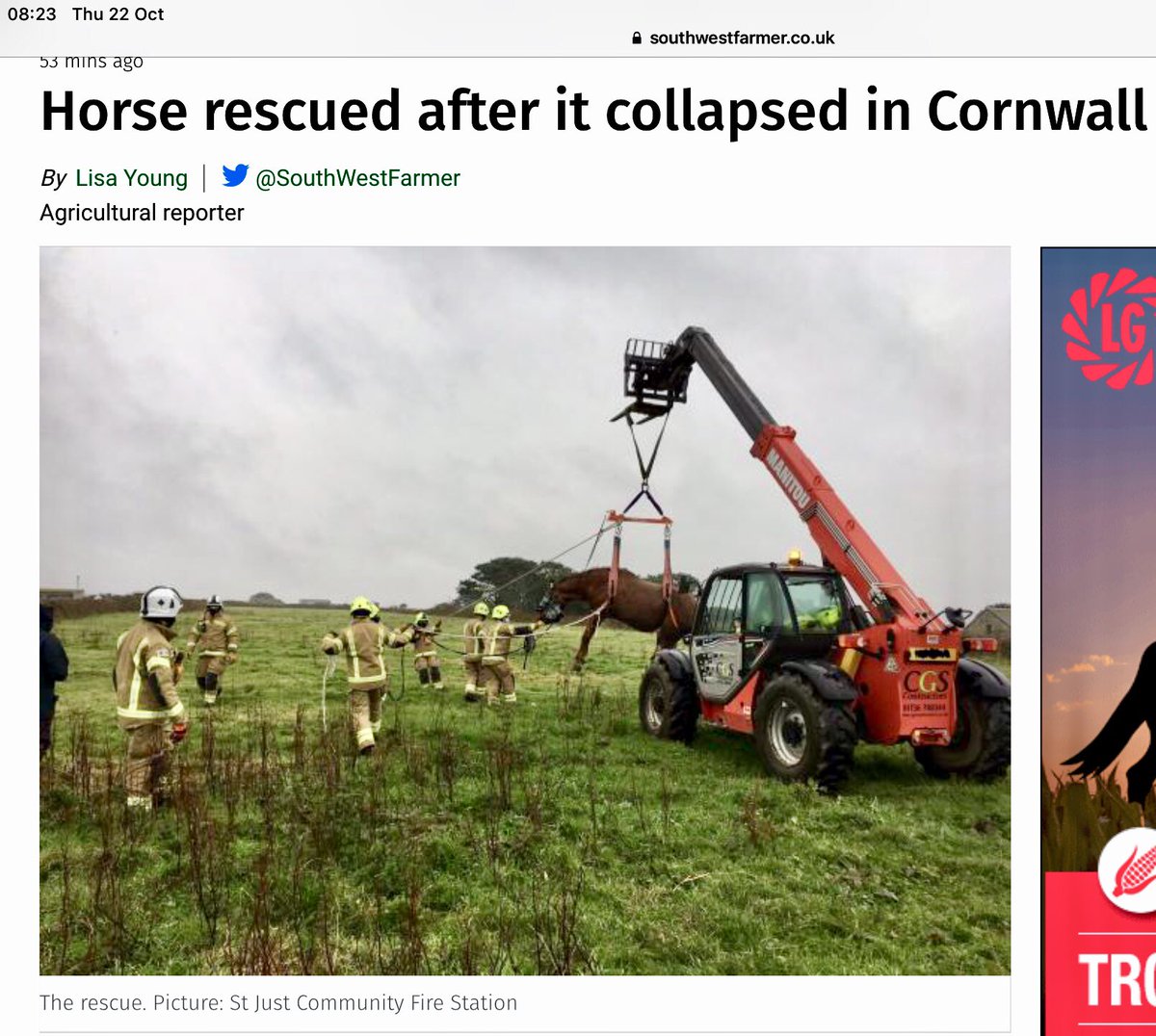 An <a href="/rdmachinery/">R & D Machinery</a> supplied <a href="/ManitouUk/">Manitou UK 🇬🇧</a> <a href="/GroupManitou/">Manitou Group</a> Manitou helping a horse out of a sticky situation with the help of the local fire brigade down in Cornwall recently!