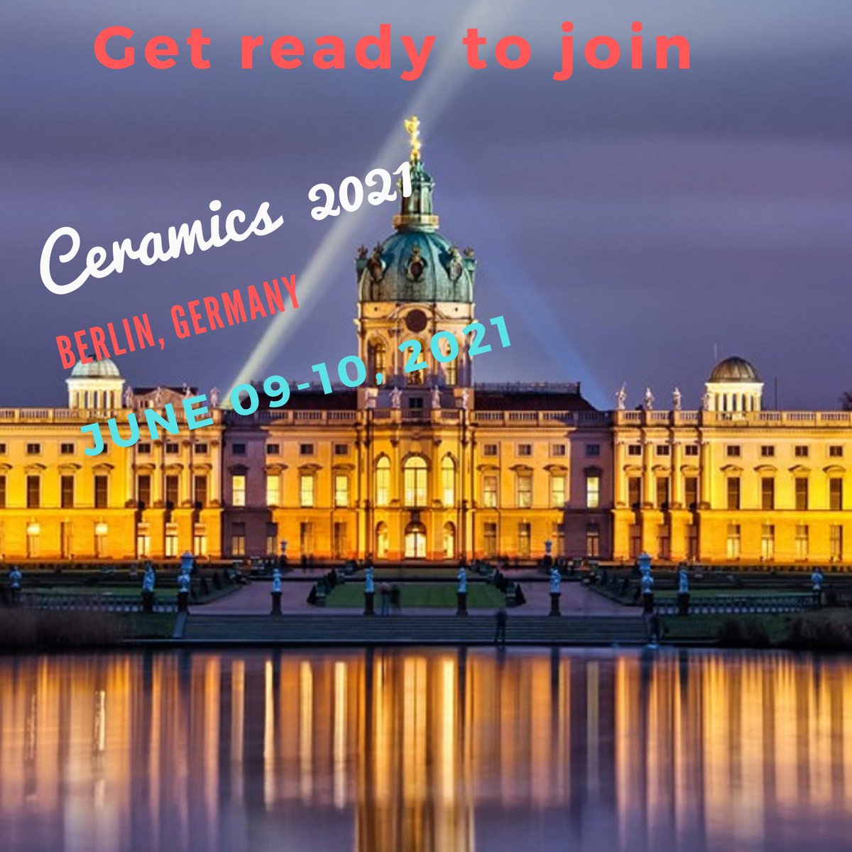 Hurry up!! Book your slot at : 
ceramics.insightconferences.com/registration.p…
Take a chance to show your research work at 
#ceramics2021 Berlin, Germany during June 09-10, 2021
#CeramicCoatings  #GlassCeramics #PorousCeramics
#nuclearceramics
<a href="/SainsburyCentre/">Sainsbury Centre</a> <a href="/HighTechNDT/">High Tech Supplies, Inc</a>
<a href="/futureNetZero/">Future net zero</a>