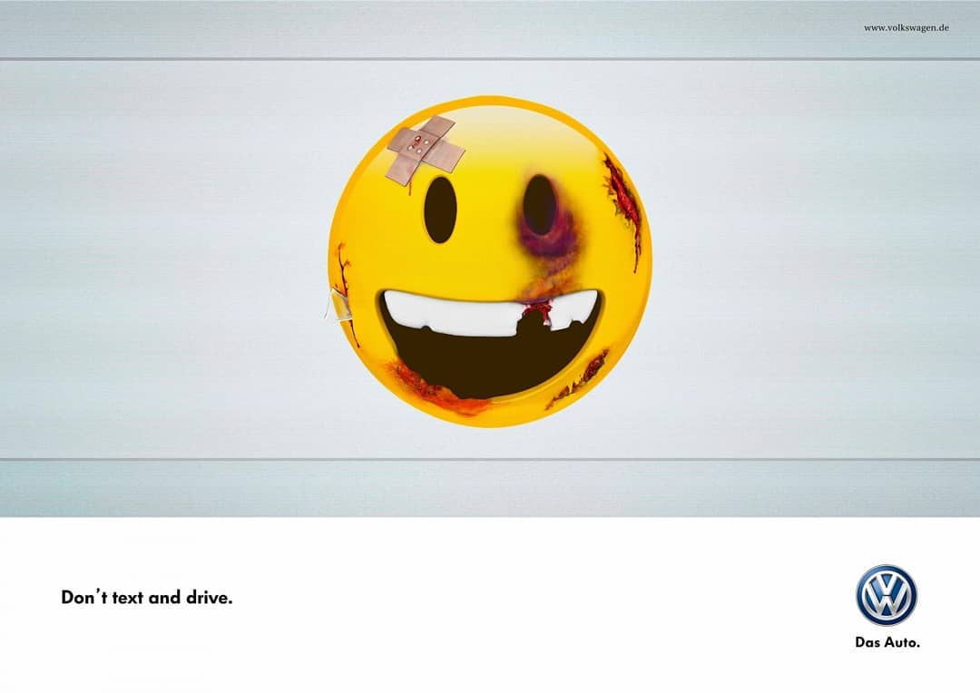 Social_Samosa's tweet photo. #CampaignThrowback: Volkswagen series of ads featured some pretty bruised and battered emojis, to show the dangers of distracted driving
Agency - DDB Tribal Group Germany
#DontTextAndDrive #AwarenessAds #StopTextingAndDriving #CreativeAds https://t.co/UAaSXvZkkh