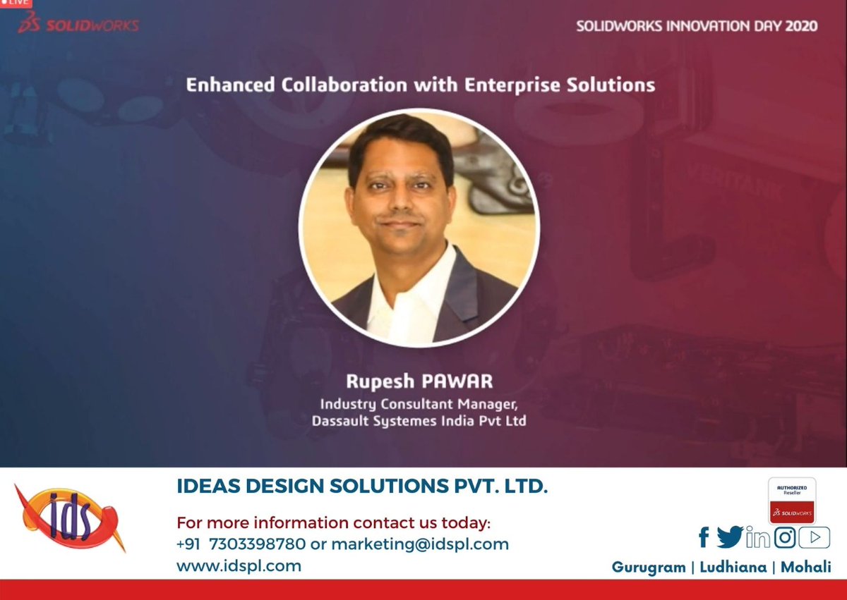 PunikaBamba's tweet photo. Enhanced Collaboration with Enterprise Solutions - Mr. Rupesh Pawar, Industry Consultant Manager, DS
#Idspl #IdsplTeam #SOLIDWORKSIndia #3DsIndia #SWX2021Launch #InnovationDay #VirtualEvent #SOLIDWORKS2021 #ValueAddedReseller #CAD #3DExperienceWorks #SOLIDWORKS https://t.co/m20clAO0zv