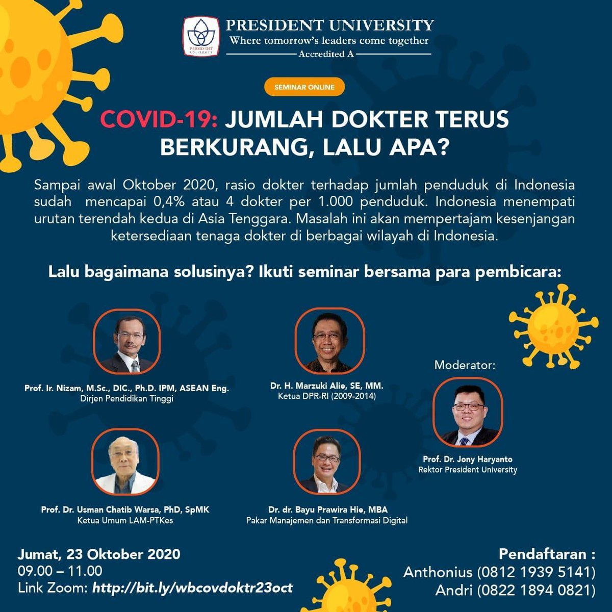 📣 PDC WEBINAR 📣
"COVID-19: Jumlah Dokter Terus Berkurang, Lalu Apa?"

Bagaimana solusi akan masalah tersebut? Ikuti webinar bersama ahlinya!

🗓 Jumat, 23 Oktober 2020
⏰ 09.00 - 11.00 WIB
Link Zoom: bit.ly/wbcovdoktr23oct (Free)
📄 E-Certif

#Webinar #COVID19 #DokterIndonesia