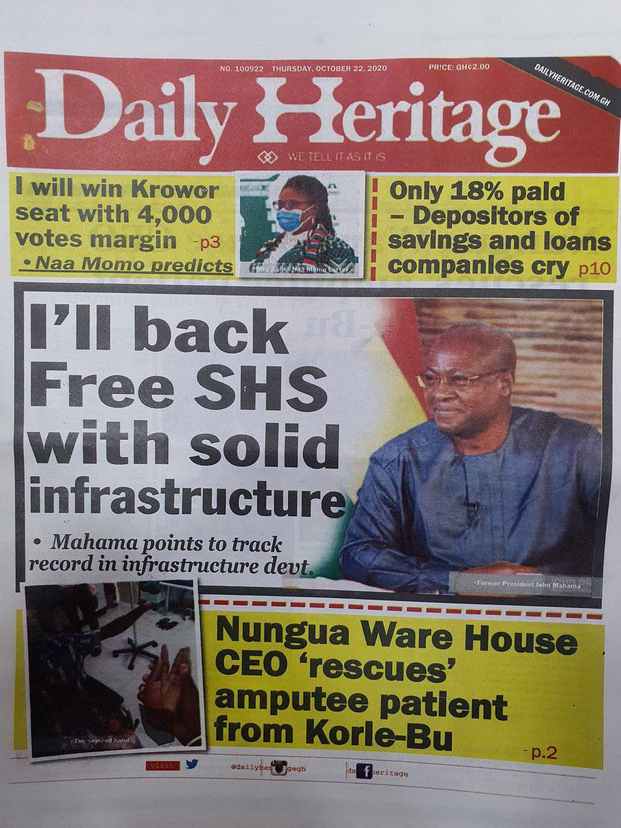 skyfm967's tweet image. Newspaper Headlines, Thursday, 22 October 2020 

#SkyBBS on Bono's🇬🇭no.1 radio📻 station @skyfm967