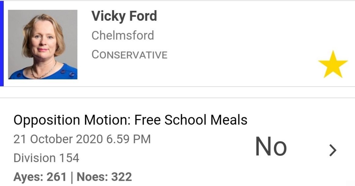 alanferrier's tweet image. This is Vicky Ford MP.
She was appointed as the UK Government's "Minister for Children" in February 2020.
Yesterday, she voted to deny children free school meals.
The. Minister. For. Children.
