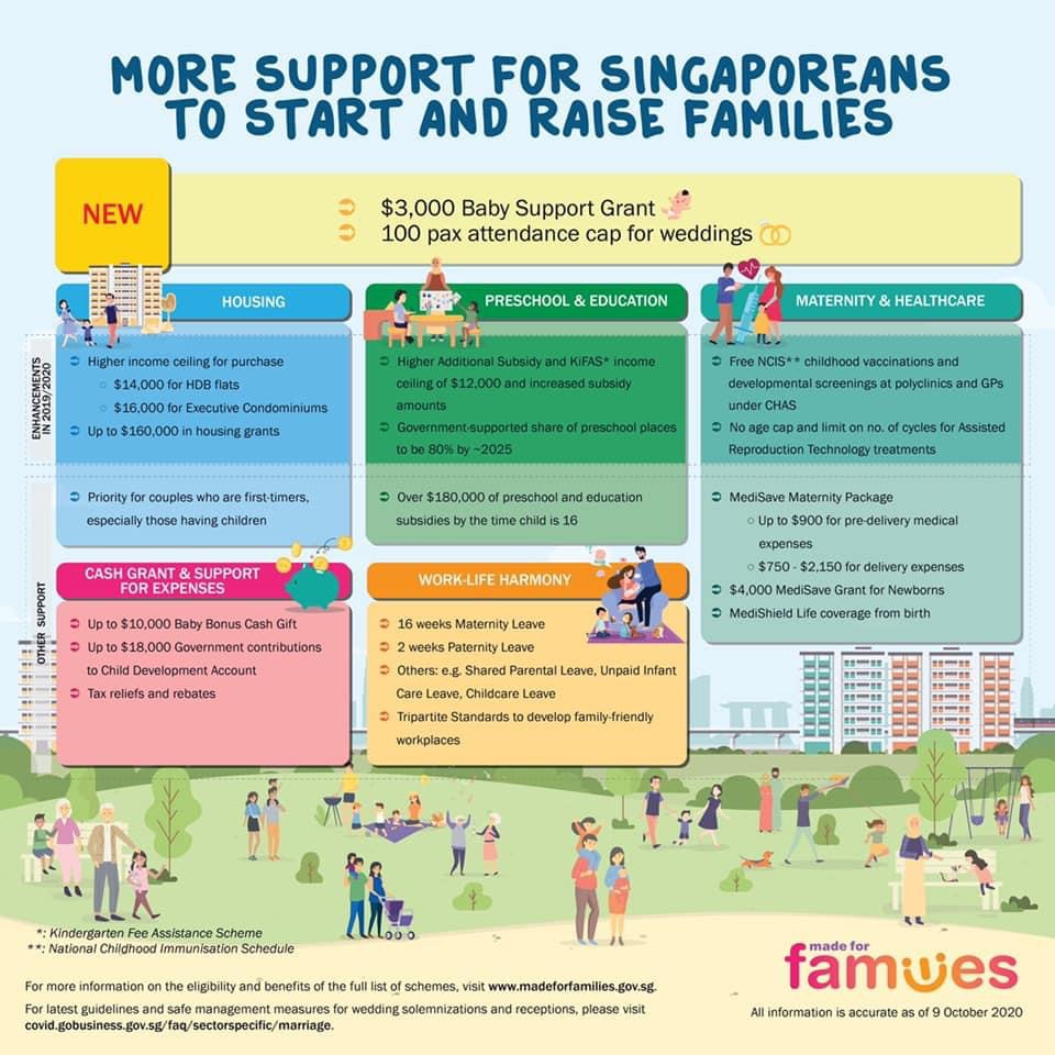 DPM Heng Swee Keat announced on 5 Oct that the Government will be providing additional support for aspiring parents. The one-off Baby Bonus Grant will be given to married parents with Singaporean children born from 1 Oct 2020 to 30 Sep 2022. https://t.co/X1pQELkmb4 https://t.co/xVe4Fzm4H8