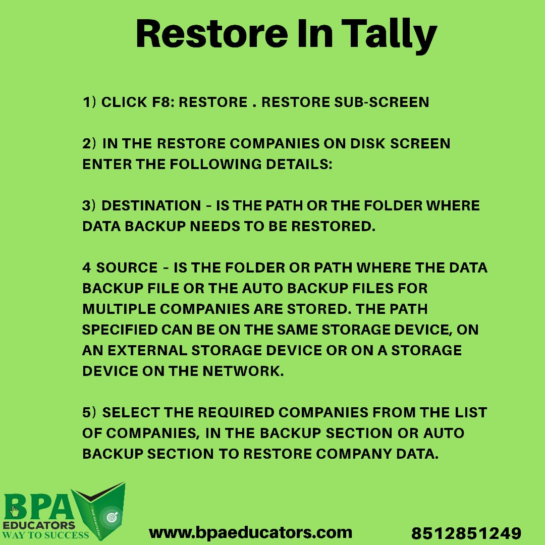 bpa_educators's tweet photo. #Tip :- #Restore in #tally
To get more updates to join VIP COMMUNITY OF BPA EDUCATORS- https://t.co/f6Qs7i9Rav
Website: https://t.co/n7hdjKQQg7
Instagram: https://t.co/9RkVkgDkNN
Facebook: https://t.co/94jGEGEskZ
YouTube - https://t.co/3ELPLpJC8e
#tallyhacks #tallytips #tally https://t.co/TNsr4qq6kT