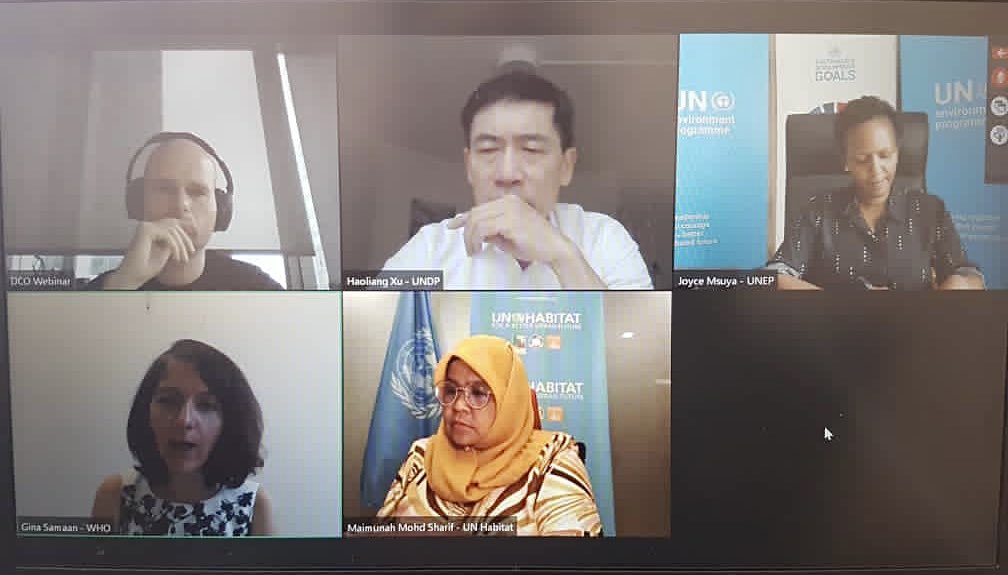 JoyceMsuya's tweet photo. UN Reforms open great opportunities for agencies to expand their reach beyond own mandates. 

Pleased to be part of a conversation with @UN Development Coordination Office, @UNHABITAT, @UNDP, @WHO &amp; @uclg_org to spur collaboration for green recovery with UN Country Teams &amp; RCs https://t.co/Q4TT8TntjW