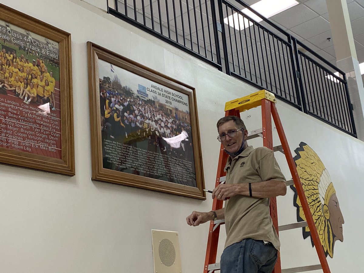 Shout out to Glen Martin for getting new State Football Championship photo added to the wall of champions! <a href="/AndaleFootball/">Andale Football</a>