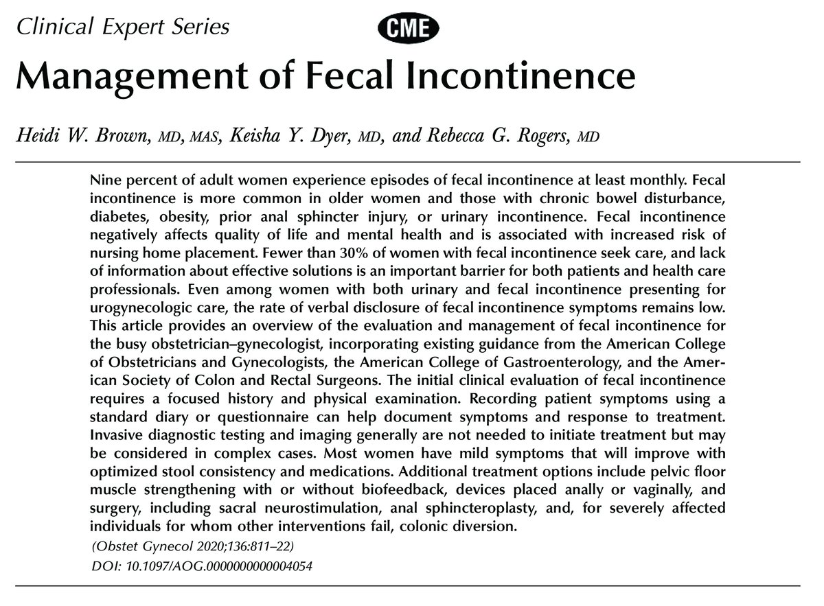 greenjrnl's tweet photo. Clinical Expert Series: Management of Fecal Incontinence #obgyn https://t.co/yVLkGzdxDu https://t.co/jtbvm1Ylac
