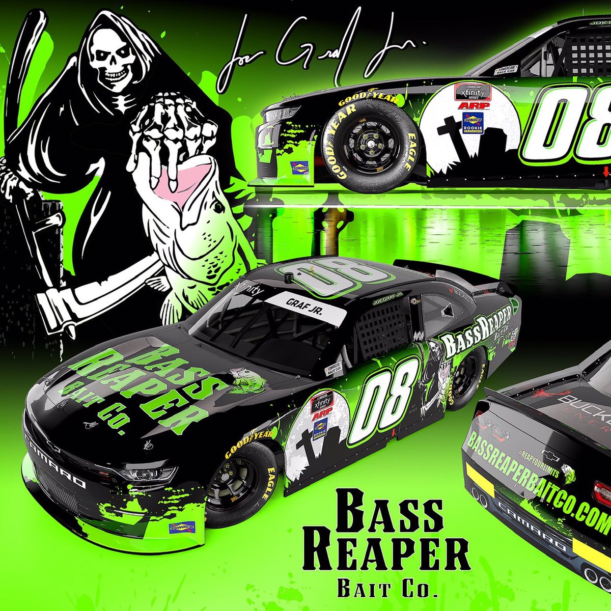 Joegrafjr's tweet photo. Watch out Texas!  Here comes THE REAPER.. Hide your Bass and cover your ...! No bass escapes the REAPER.  
@bassreaperbaits are Deadly Soft Plastics and will be at @TXmotorspeedway 
.
#reapyourlimits #fishdonkey #bassfishing #NASCARPlayoffs #bassmaster #eatsleeprace #getbuckedup https://t.co/8CPrWV69dF