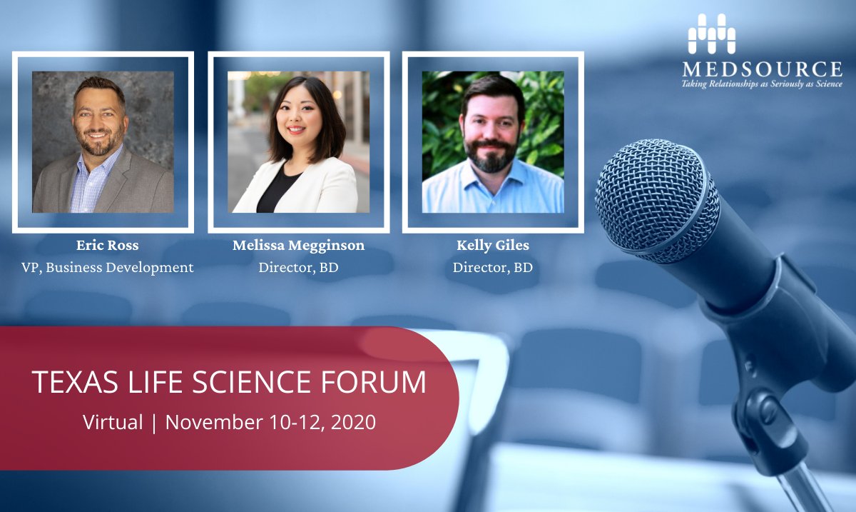 MedSourceCRO's tweet photo. We'll be attending the 2020 #TexasLifeScienceForum Conference virtually this year on Nov. 10-12th! Learn more: https://t.co/tOEmjYNptb. It's easier than ever to meet with us and we're ready to take on your #ClinicalTrial needs! #MedSource #CRO #LifeScience #Biotech https://t.co/xcWWd0IwR6