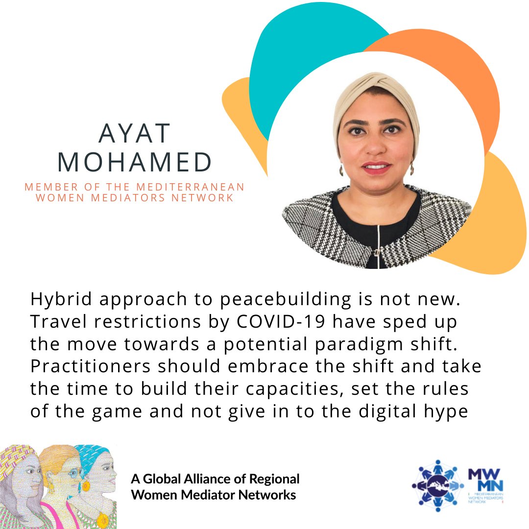 MWM_Network's tweet photo. 🟠🔵 @AyatElOkaily from the @MWM_Network 🎙️shares recommendations from Working Group 4 on 'Harnessing the Potential of Hybrid Mediation Models at Times of Uncertainty'

#WomenMediators #GlobalAlliance2020
#FemmesMediatrices #AllianceMondiale2020 https://t.co/J2JLrHywVd