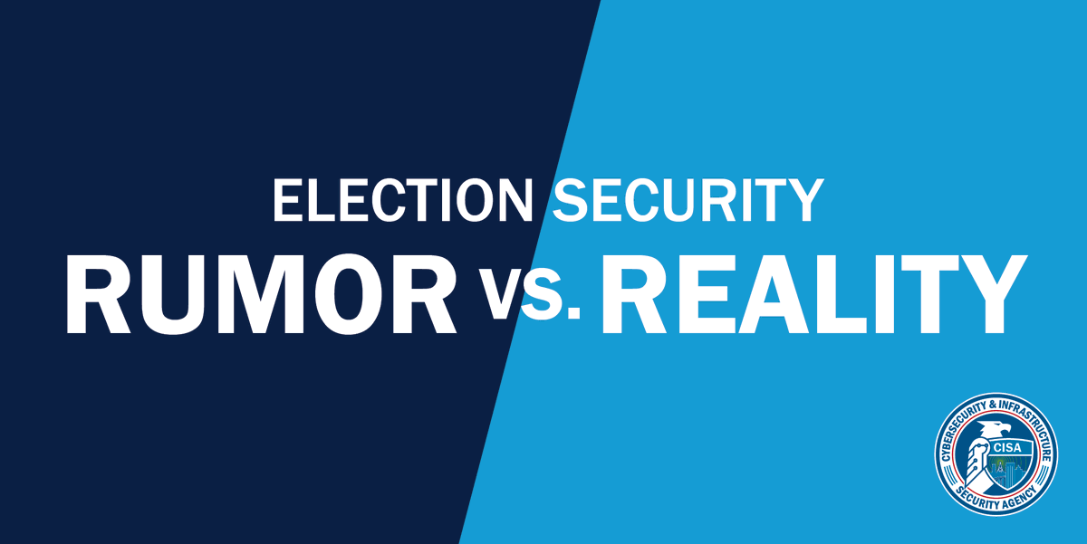 CISAgov's tweet photo. Are you a voter with questions about election security? Check out our new webpage #Protect2020 Rumor vs. Reality: https://t.co/MoJ5yqN3wf. Help ensure the resilience of the 2020 elections from disinformation. #ElectionSecurity #Vote2020 #TrustedInfo2020 #ElectionFact https://t.co/9sCjIu7i7h