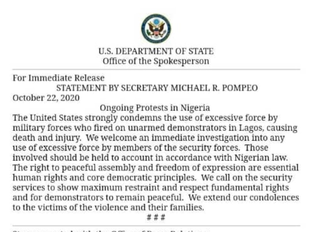 A statement from the US State Department