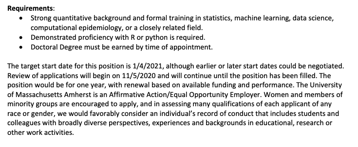 reichlab's tweet photo. Excited to be hiring a post-doc to help with the modeling going on at the #COVID19  Forecast Hub. Please spread the word!
#rstats #epitwitter 
https://t.co/19jt3OftLr https://t.co/xW8DODPHYb