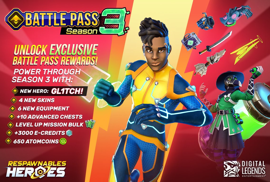 💥Battle Pass Season 3 is finally out! 💥 - NEW HERO! - NEW EQUIPMENT! - NEW SKINS... And many more to unlock in this new and thrilling season! Save the Earth and Respawn as a Hero!!