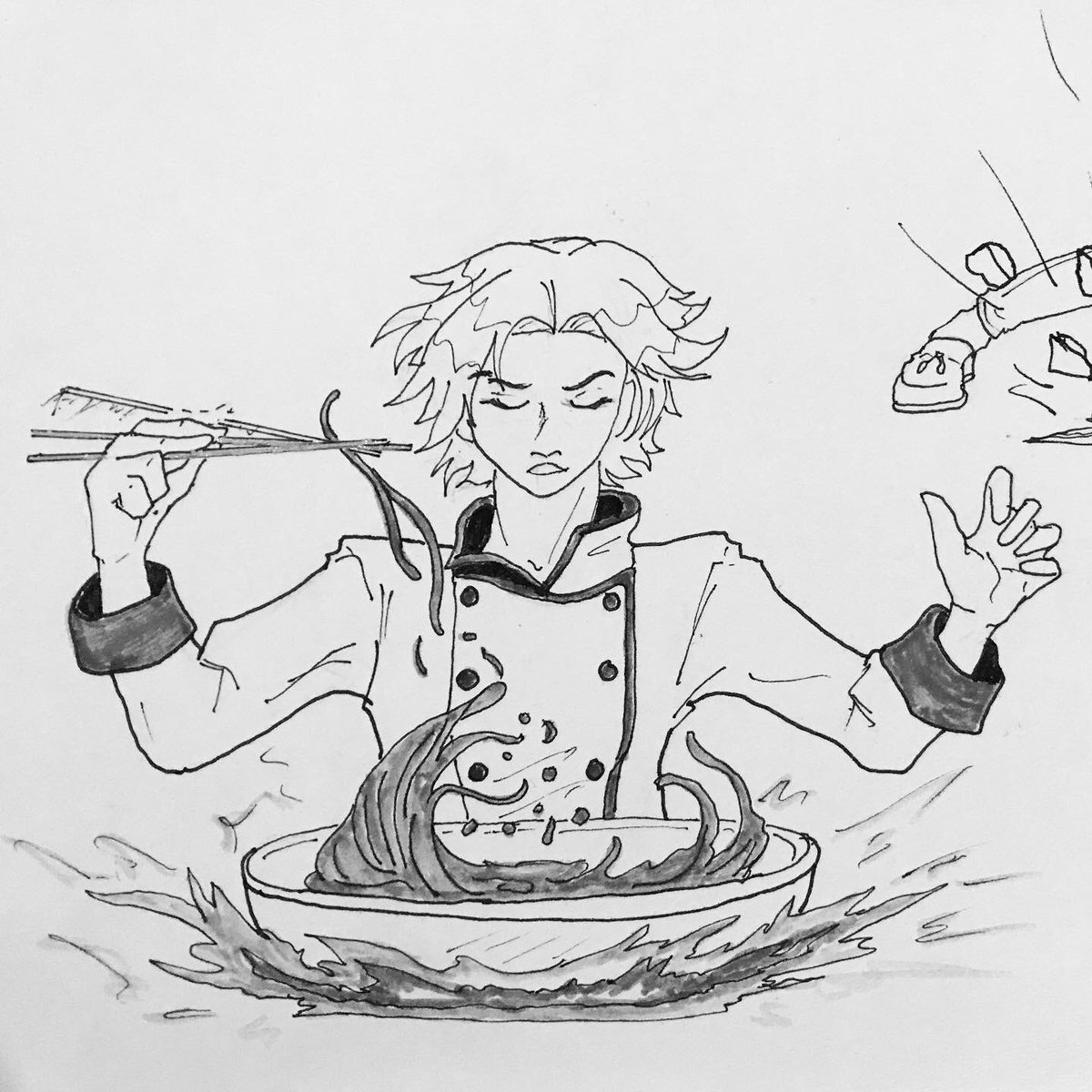 pumpkingdk's tweet photo. Bon appétit

#Inktober 
Day 22 :: #Cheef 
#NeoClan :: Jin 
.
.
.
.
#cocinar #foodporn #drawing #draw #illustration #anime #animeboy #manga #cook #originalcharacter #ilustracion #dibujo #inktober #Sketch #spaghetti https://t.co/Du7mBVFnBu
