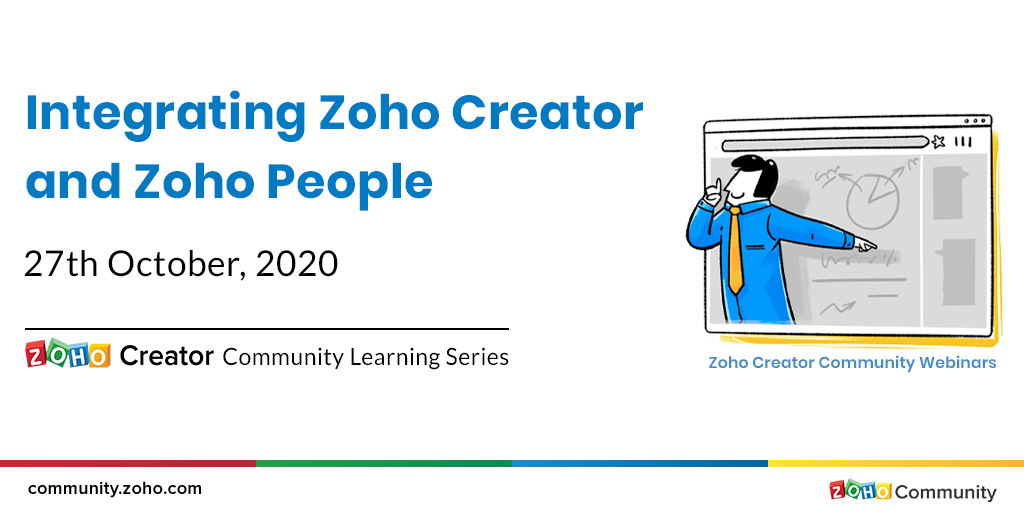 ZohoCreator's tweet image. #ZohoCreatorCommunity ⏳ Join our upcoming session on October 27th to learn how you can integrate your Zoho Creator app with Zoho People to give employees a seamless in-office experience. Book a seat now! 👉🏼 zoho.to/ZCC-webinar