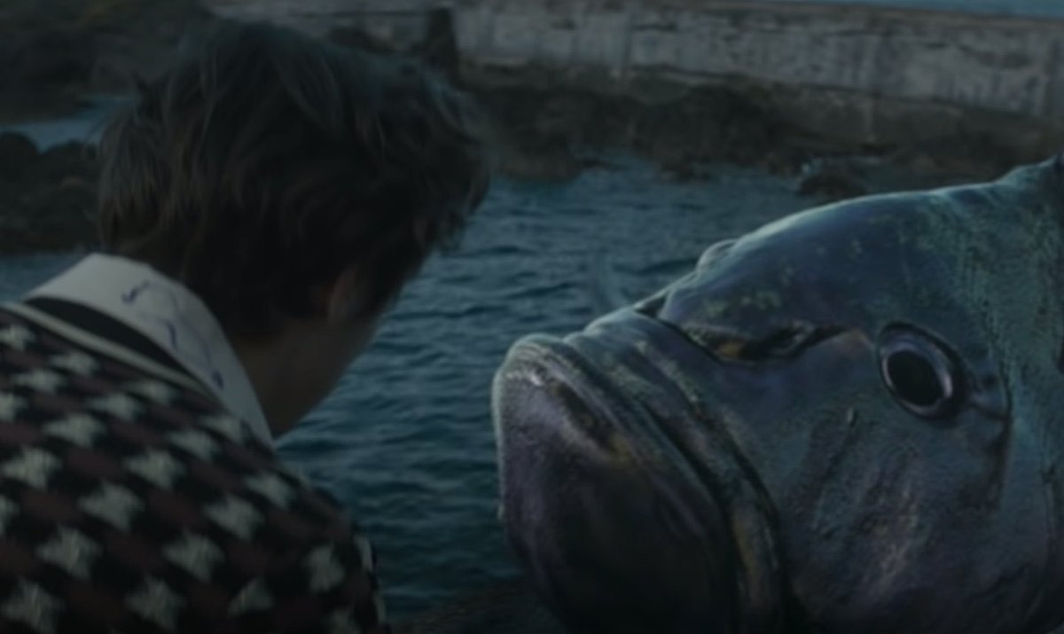 but the fish (l) needs to be set free for a bit, he is freed into the water with the help of h. eerily similar to the man portraying l being w his lover, saying a final goodbye, and then jumping into the ocean in the wmi director’s cut.+