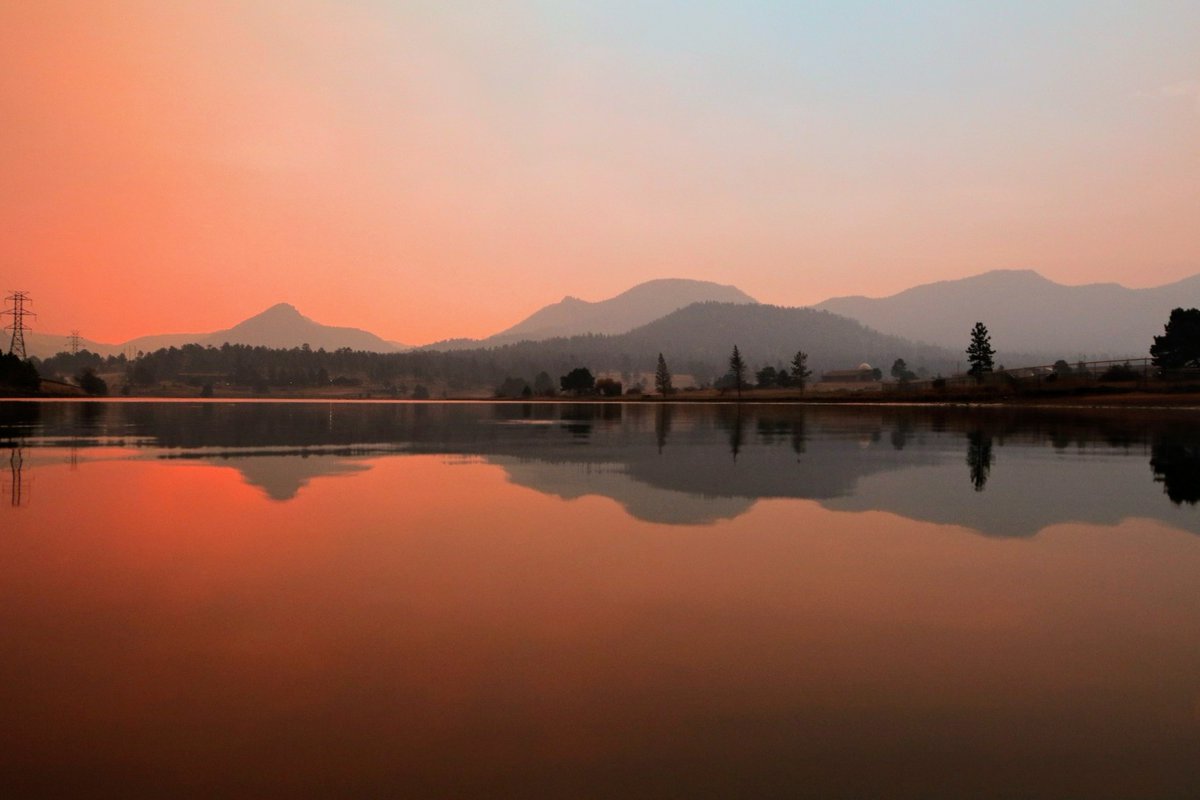 It was a pretty, gloomy, firesoaked sunrise here over Lake Estes.