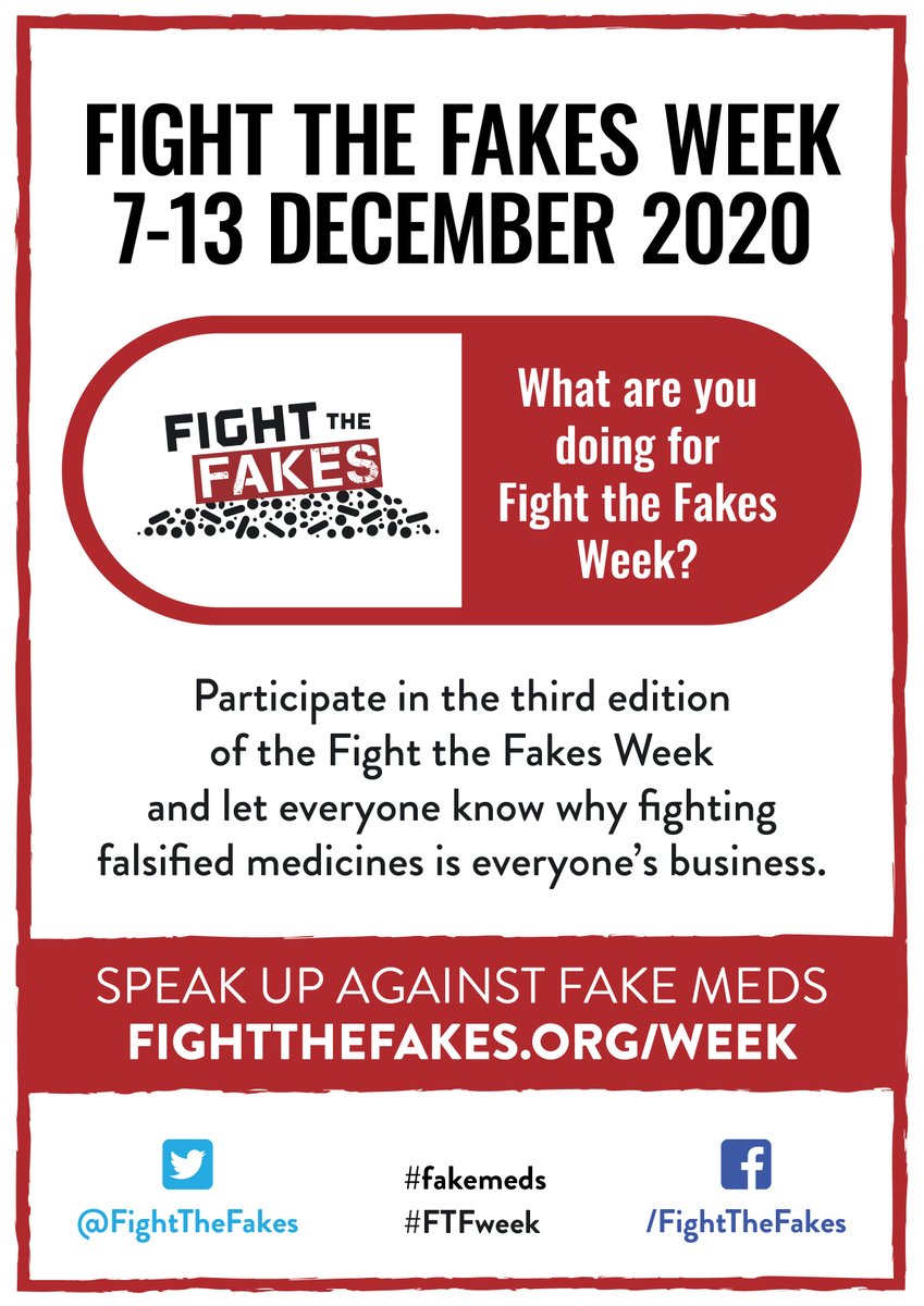 ❗️📢Our highly anticipated 3rd Annual Fight the Fakes week will commence on the 7th of December with the theme "Let's Fight the Fakes - Through the pandemic and beyond..."
Join us as we continue to strive for a world #FreeFromFakes
👩🏾‍🔬👨🏾‍🔬👩🏾‍⚖️👩🏽‍💻👨🏾‍💻 
#FTFWeek 

bit.ly/31wOS4k