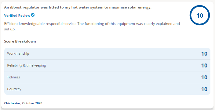 PowerPlanetUK's tweet photo. More great @Checkatrade feedback! 💚
We don't just do solar we also carry out other works such as adding immersion controllers to existing solar PV systems. For more info you can visit our Checkatrade profile here; https://t.co/SXCwQ9AZDy or give us a call on 01243 641830. https://t.co/tGpijlQO41