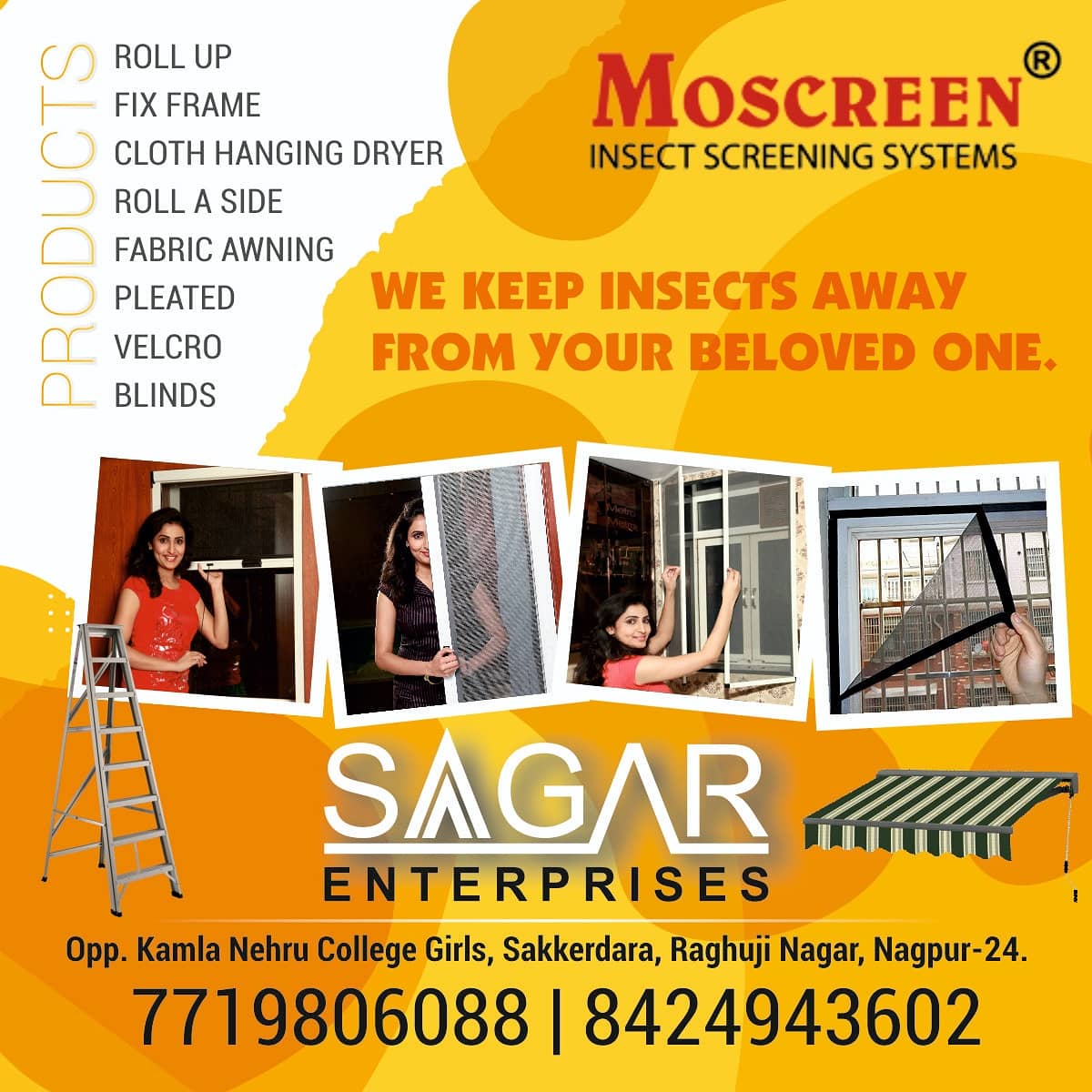 vidarbhads's tweet image. Mosquito Nets In Nagpur - Saagar Enterprises Nagpur - (M) 7719806088, 8424943602; Auth. Distributor For #MOSCREEN #InsectScreeningSystems #MosquitoNetDealers #InsectScreenDealers #RollUpNet #VelcroSystemMosquitoAndInsect #PleatedNet #ClotHangingDryer #FabricAwning #WindowBlinds