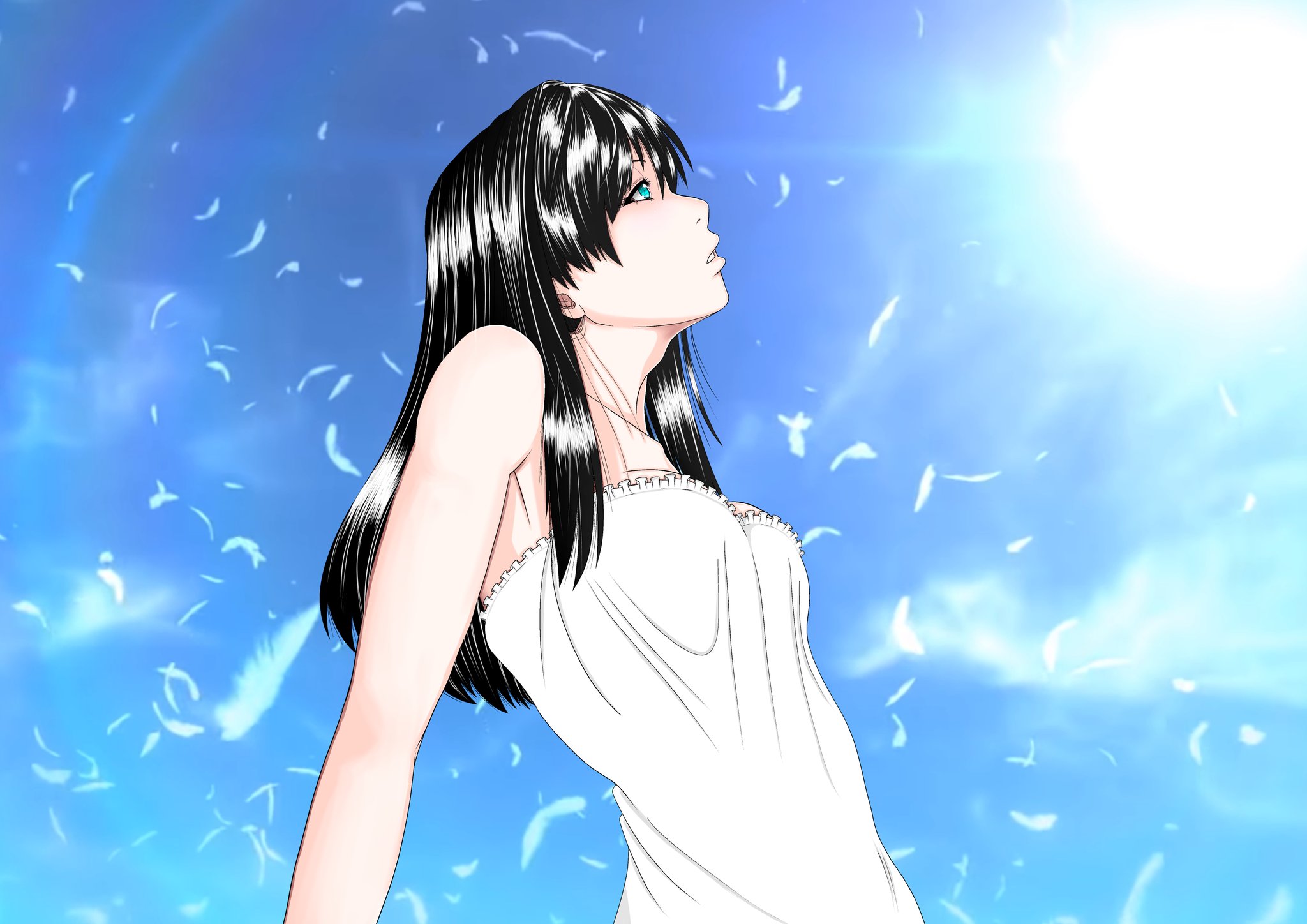 K1 イラスト オリジナル 空を見上げる少女 お絵描き カラー 黒髪 イラスト好きな人と繋がりたい 名無しさん T Co Ga7lrne8ks Twitter