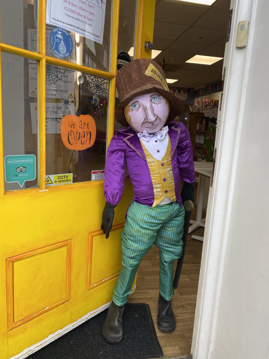 Mr Wonka is waiting to welcome customers to Spavens Chester!He’s part of Newton Primary School’s scarecrow trail this half term. We’re open Tues - Sun over the half term from 10am- 3pm. Please call the shop on 01244 316504 to pre-book <a href="/lovehoole/">lovehoole</a> <a href="/CheshireLive/">Cheshire Live</a> <a href="/hooleandnewton/">Hoole & Newton</a>