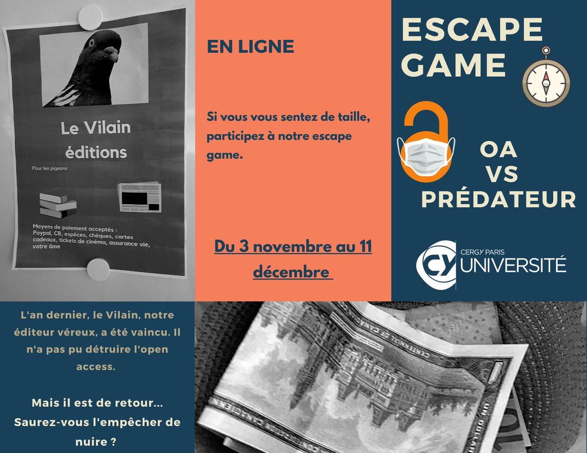bu_cyu's tweet image. Dernière chance de faire obstacle aux sombres projets du Vilain dans notre #escapegame #oaweek2020

Voici l&apos;énigme 6, la dernière : bit.ly/EGoaweek2020