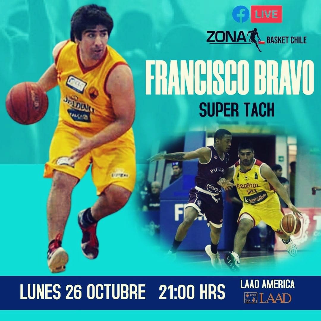 🏀El próximo Lunes 26 de Octubre estaremos en vivo con Francisco Bravo ( Super Tach) nos contará su historia en el  basquetbol y sus futuros proyectos 🕘21:00 Hrs por Face Live de Zona Basket Chile.
