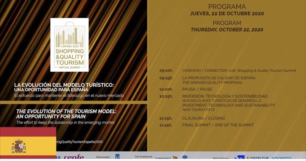 SHOPPING &amp; QUALITY TOURISM SUMMIT ESPAÑA 2020
​Muchas gracias a todos por acompañarnos. 

#ShoppingQualityTourismEspaña2020, Todas las intervenciones quedan disponibles en este canal de YouTube:

youtube.com/watch?v=X-fAiR…