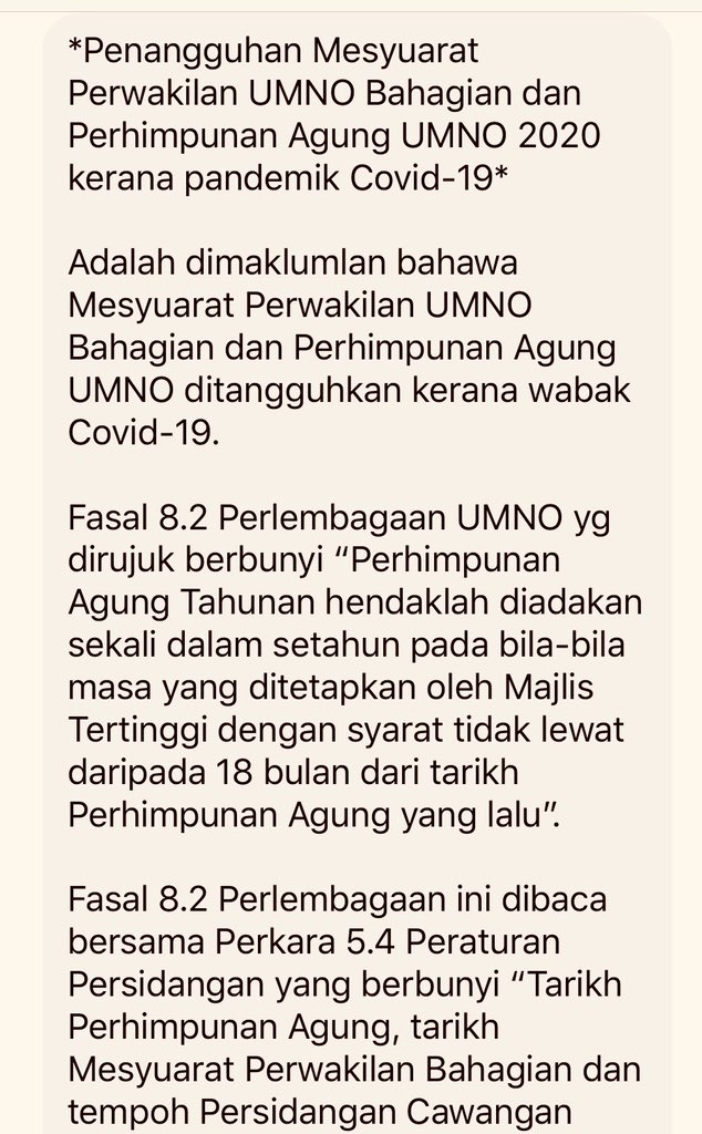 ahmadmaslan's tweet photo. Kenyataan media

Saya sebagai 
Setiausaha Agung #UMNO

Mengenai Penangguhan Mesy Perwakilan UMNO Bahagian &amp; Perhimpunan Agung UMNO

Khamis 22 Okt 2020
Jam 5 petang https://t.co/Eao6wDePcy