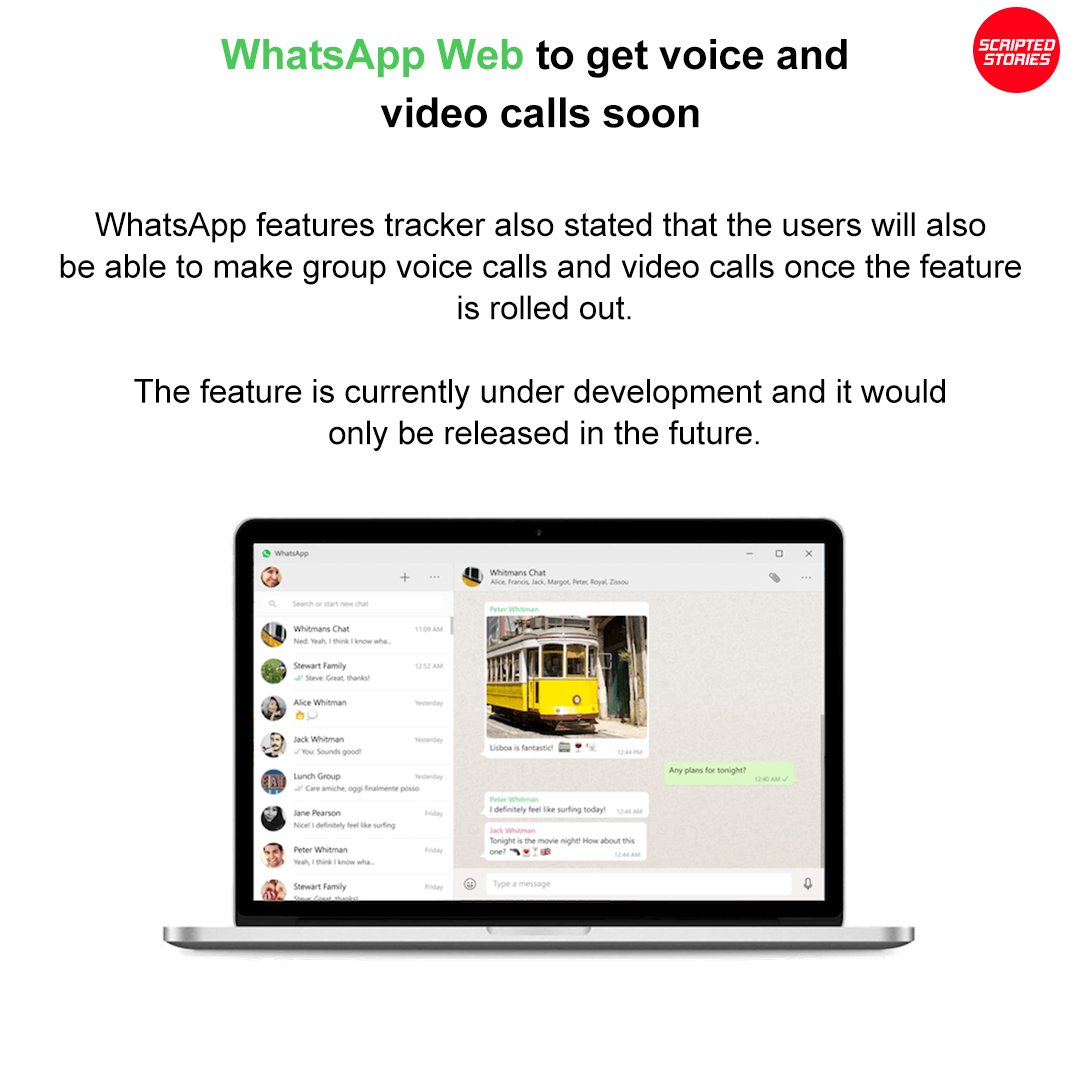 StoriesScripted's tweet photo. WhatsApp Web to get voice and video calls soon ⁣
⁣
#WhatsApp #Facebook #Zoom #VideoCalls #VideoConference #WhatsAppWeb #Android #iOS #TechnologyUpdates #TechnologyNews https://t.co/w6cPv1eIWO