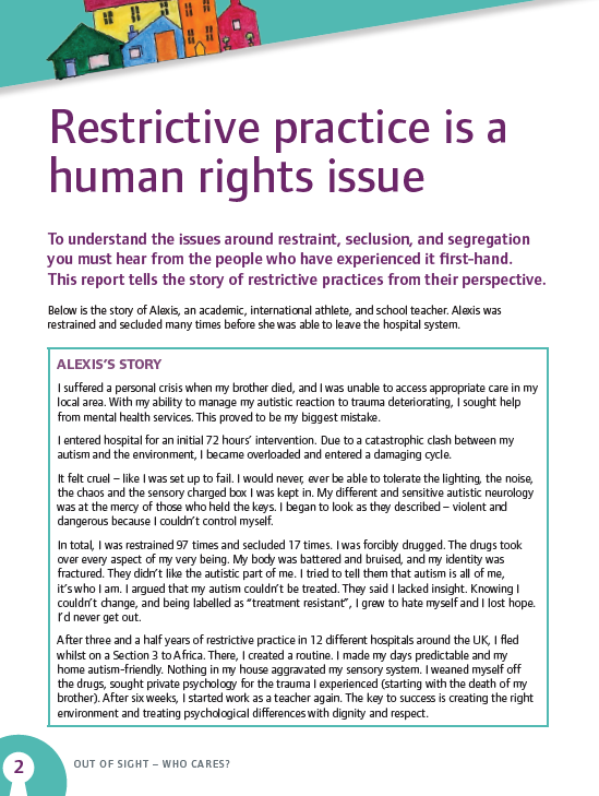 2. Welcome  @CareQualityComm opening: “Restrictive Practice is a human rights issue” and  @AQuinnUnbroken sharing her story (if you don't follow Alexis you should). People & their rights MUST be the starting point for any discussion, policy, law or decision on restraint.