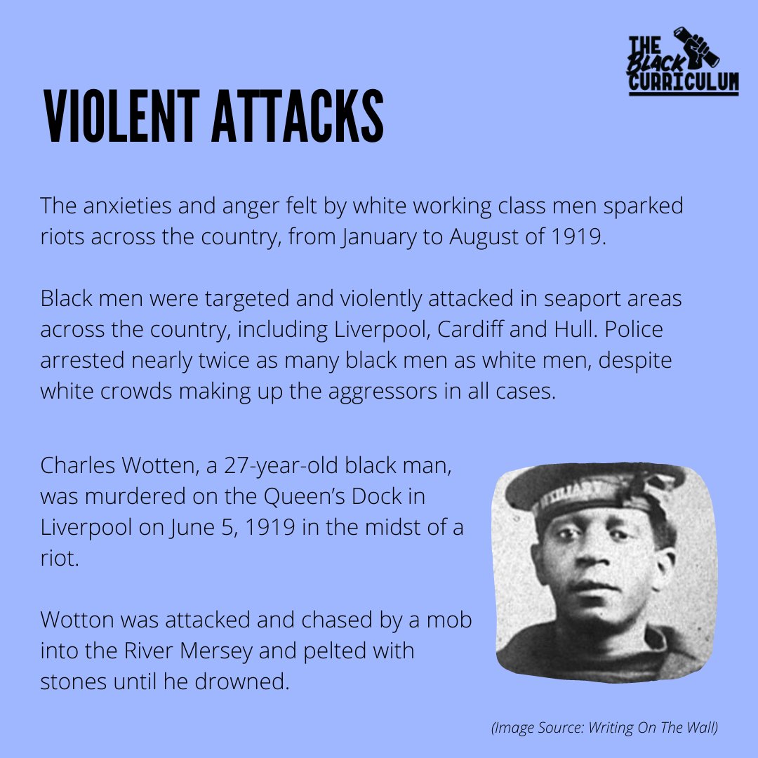 CurriculumBlack's tweet photo. What was life like for Black servicemen and soldiers arriving in the UK to aid the post-war effort?

What were the 1919 Race Riots?

Who was Charles Wotten?

Did you learn about the Race Riots in Liverpool, Cardiff, or Hull at school?

#TBH365 ⬇️ https://t.co/VbY76SIZ09