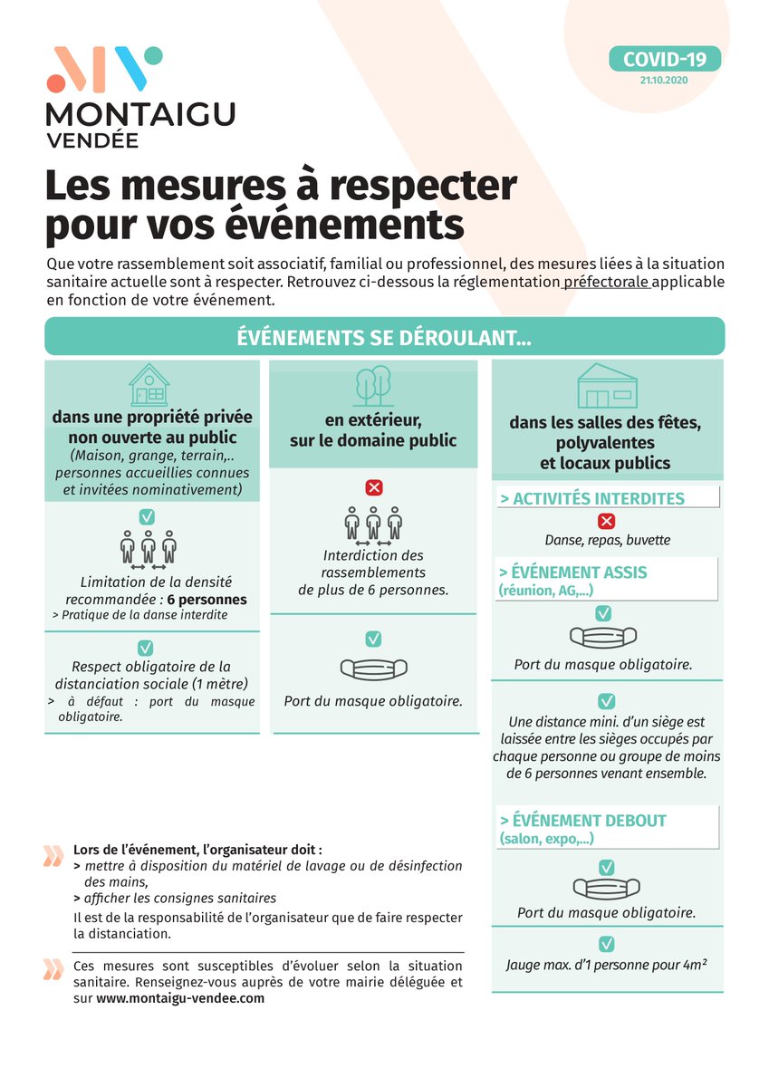 En cette période de crise sanitaire, la Ville de Montaigu-Vendée met à votre disposition ce document pédagogique afin que chacune et chacun puisse appliquer les mesures qui s’imposent lors des événements locaux pour lutter contre la propagation du virus
