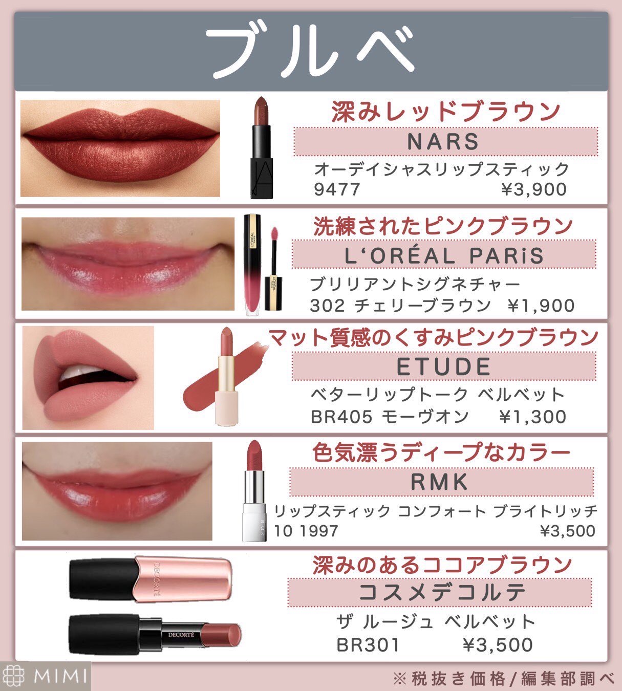 Mimitv 公式 Pc別 最新ブラウンリップ パーソナルカラー別に様々なブラウンのリップ をご紹介 イエベさん向けのイチオシはshiroの透け感ブラウン ブルベさん向けはエチュードのモーヴブラウンがおしゃれカラーです Mimiまとめ