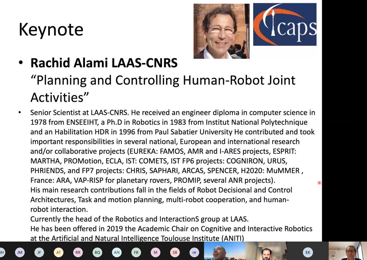 Don't miss the keynote talk by Rachid Alami at the PlanRob workshop at #ICAPS2020 that has just started!