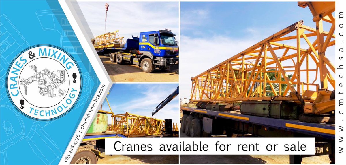 cmtechsa's tweet photo. CMTECHSA has cranes available for rent or for sale. 
Available in a range of configurations. 
Please contact us for any enquiries
083 246 4776
#CMTechSA #CranesAndMixingTechnology #Cranes #MachineryRepairs #TaigeisDigital 
charl@cmtechsa.com | https://t.co/hOilqHNWAb https://t.co/uIXx2N1Ry5