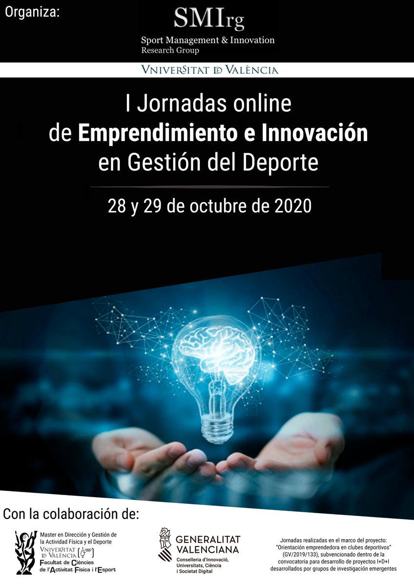 SMIrg_Valencia's tweet photo. I Jornadas de Emprendimiento e Innovación en Gestión Deportiva💼🏀, organizadas por el grupo de investigación SMIrg de la Universitat de València. https://t.co/cuc1HX1eUP