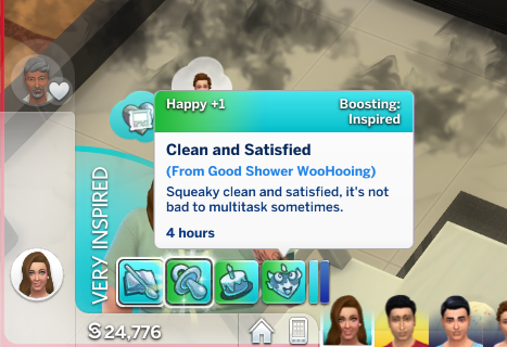 I also stupidly made the mistake of selecting the plain 'woohoo in shower' interaction instead of the 'try for baby in shower' so she wasted 2 sim days wooing this old man and she has no baby to show for it.Look at her traumatized tod.