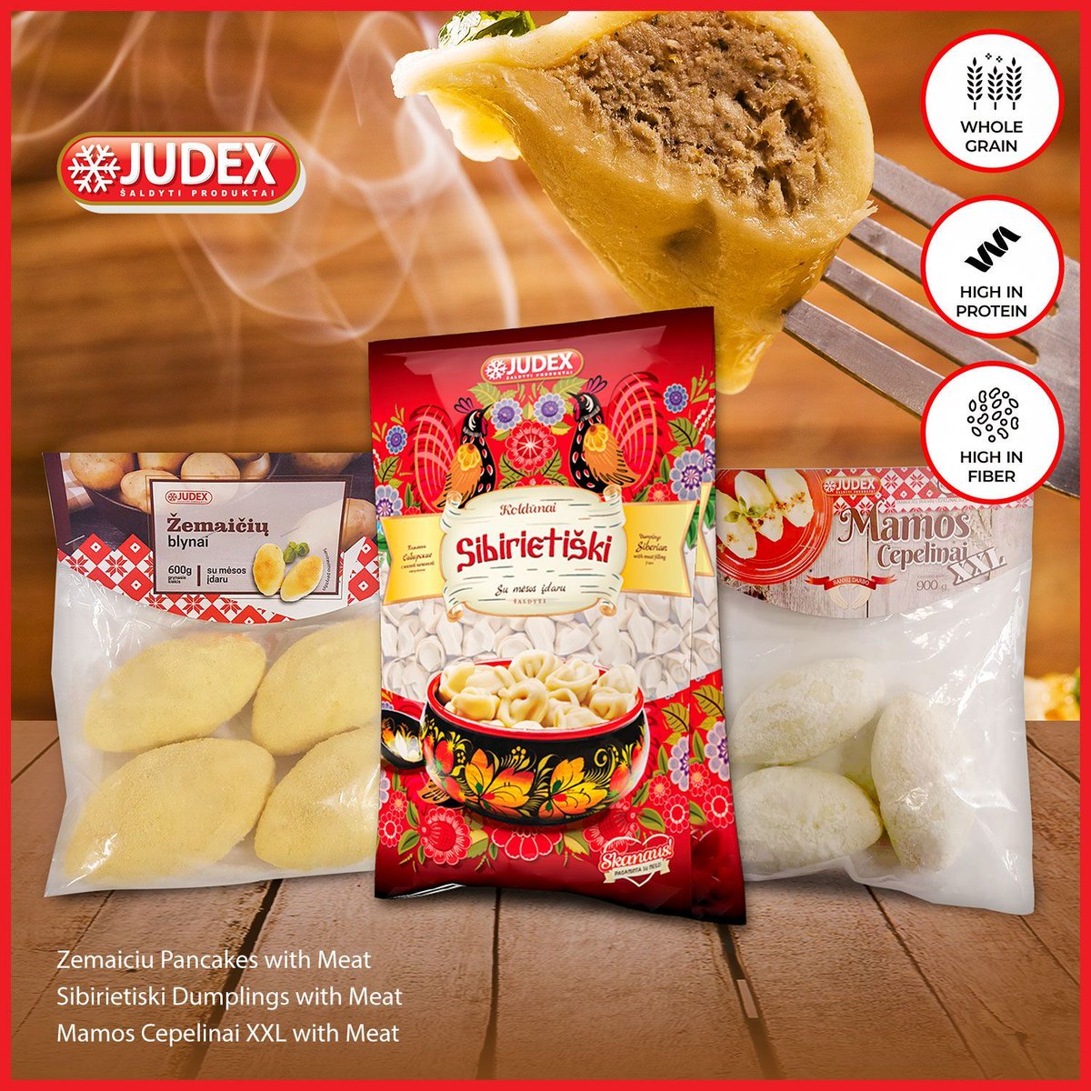 Do you need something warm and filling this October? We love these Zemaiciu Pancakes, Sibirietiski Dumplings and Mamos XXL Cepelinai – all with meat
.
.
Eat them hot this October – In stores now
.
.
#LituanicaRetail #EasternEuropeanCuisine #Judex #Dumplings #Cepelinai