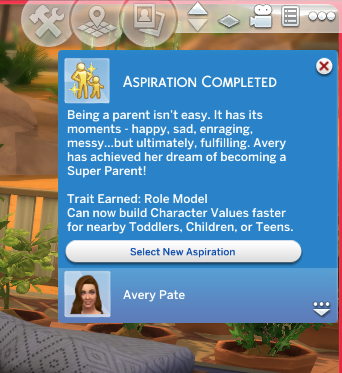 She needed to raise 1 child with 3 positive traits for the Super Parent Aspiration, and she did!!! He even baked himself a very poor birthday cake, but hey! He's the best child despite being hot-headed and a slob. 
