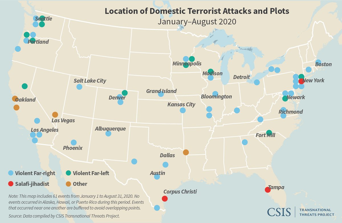 5/ Finally, domestic terrorism has not been isolated to specific geographic locations, suggesting that the rise in terrorism is a national problem. The broad scope of events makes it difficult to predict where future incidents will occur.Learn more:  http://cs.is/35ml8s6&nbsp;