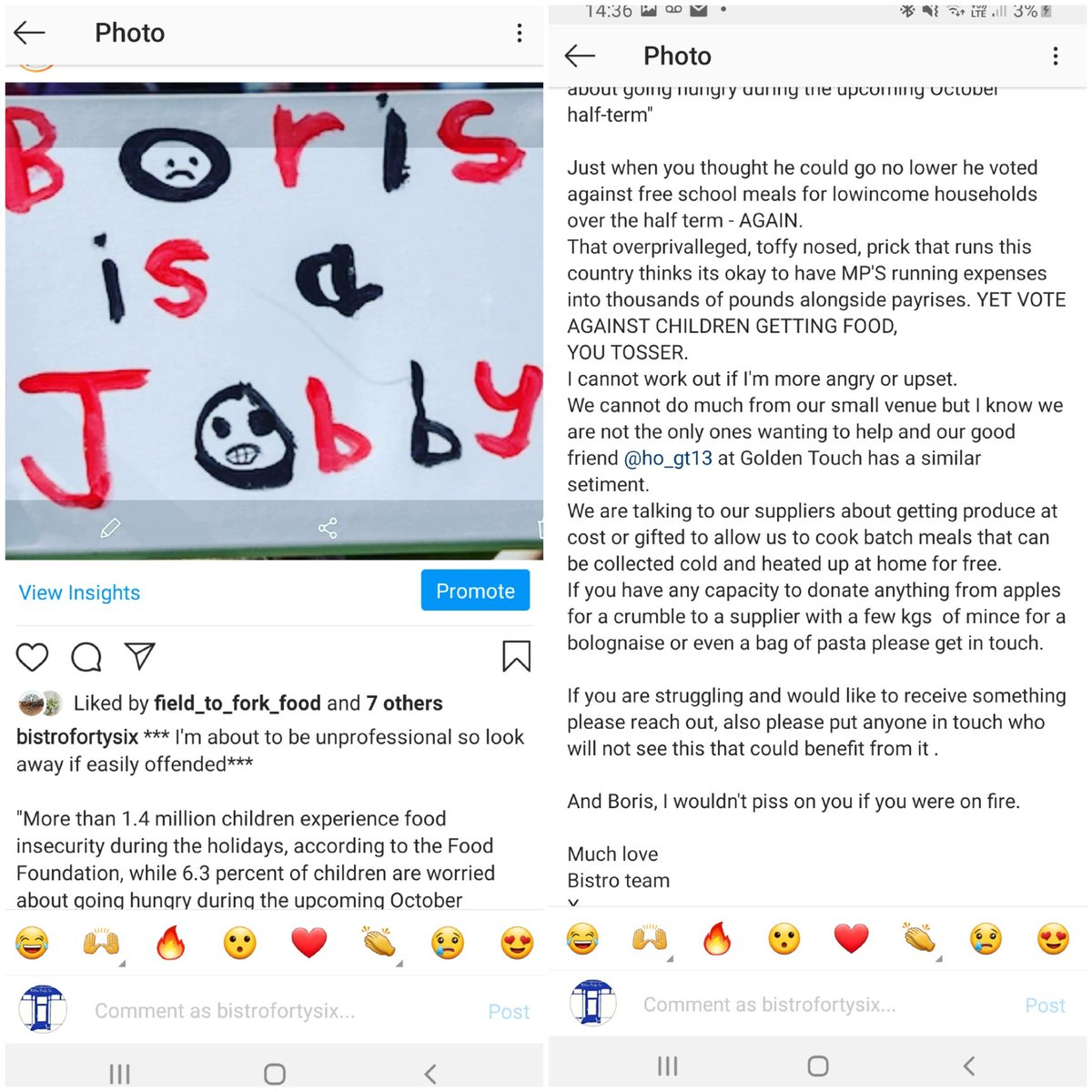 Sorry we don't tweet much but we can't hide how we feel about this. Our feelings about <a href="/BorisJohnson/">Boris Johnson</a> are hardly a secret but this is low. Please share to help us help others. We cannot watch this happen and sit back and do nothing 
<a href="/SecretDiner1/">Secret Diner</a> 
<a href="/ChronicleLive/">The Chronicle</a> 
<a href="/jayrayner1/">Jay Rayner</a>