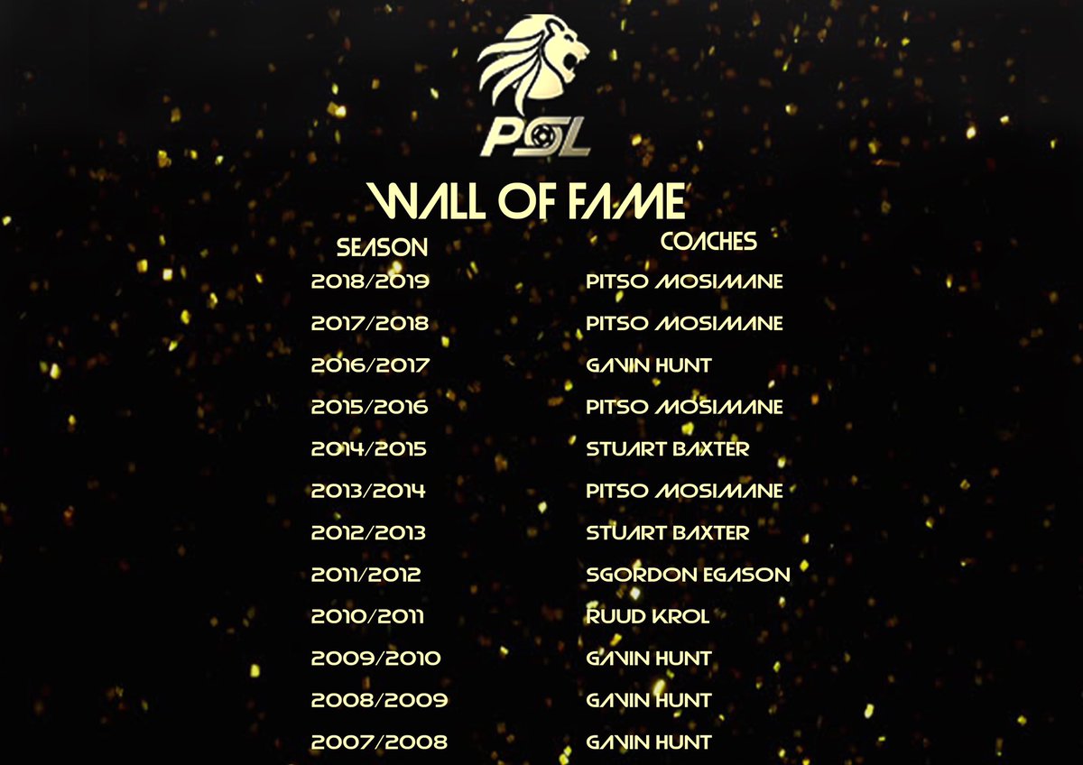 OfficialPSL's tweet photo. #PSLAwards20 

#AbsaPrem Coach of the Season Wall of Fame 

Who will be added tonight on this Wall of Fame ?   

📺  @SuperSportTV PSL Channel 202 
⏱20:00 
📺 @SPORTATSABC 1 
⏱22:00 https://t.co/AooLq3Apar