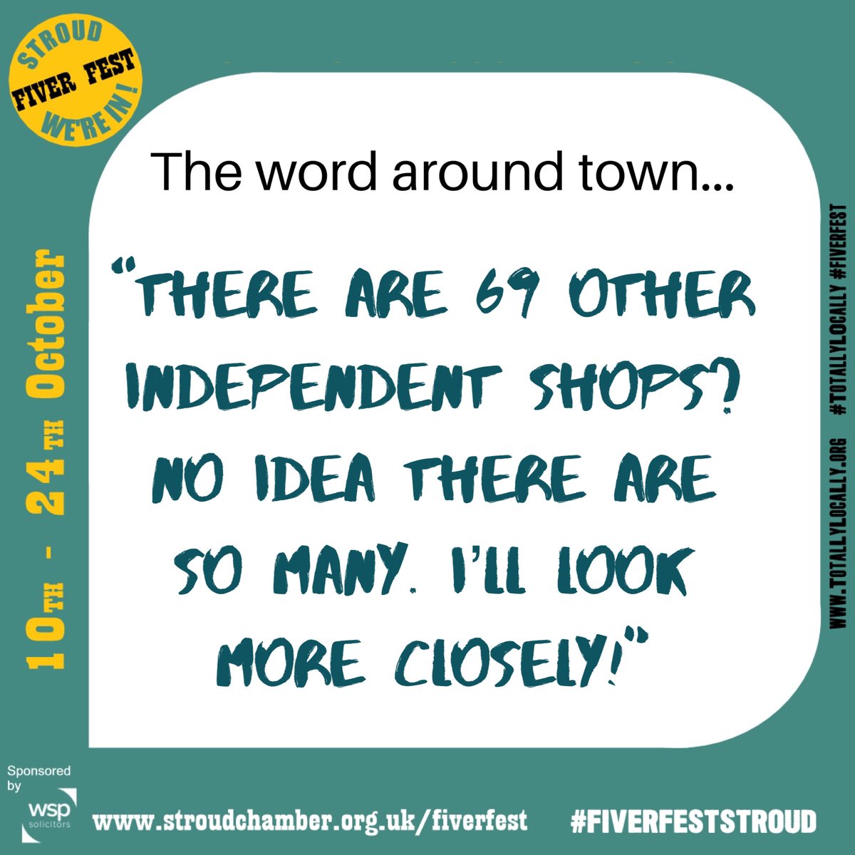We have 70 participants in Stroud Fiver Fest & there are more independent businesses than that.

Take a look around & explore some of the roads you don’t normally go down. You may be surprised by what’s there to discover 👍

#StroudFiverFest #InStroud #Stroud #ShopLocal